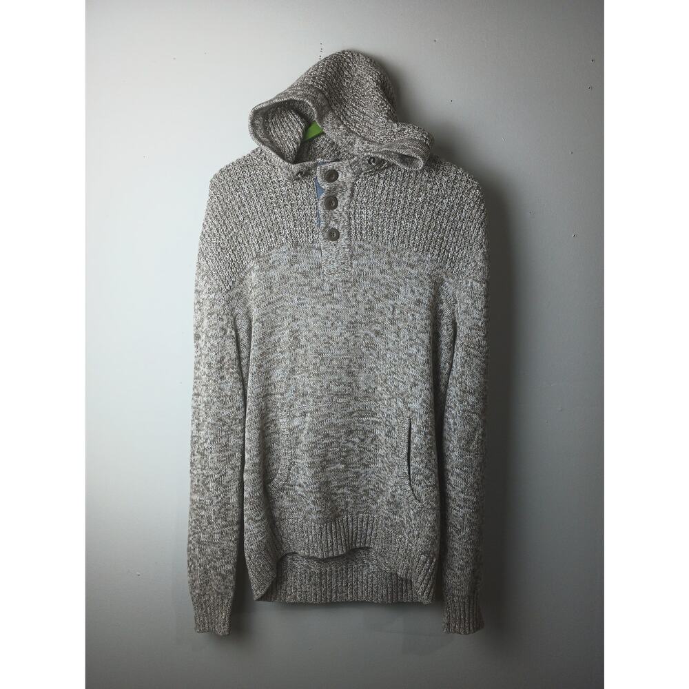 Commerce Men's Tan Knit Sweater Hood Large Pullover Cozy Outdoors Preppy